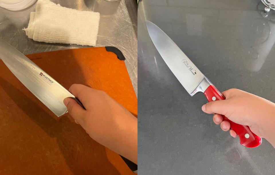 Watch for hand placement: The left shows how Kati Kokal learned to hold a knife in the knife skills class. The right is how she had been holding a knife at home.