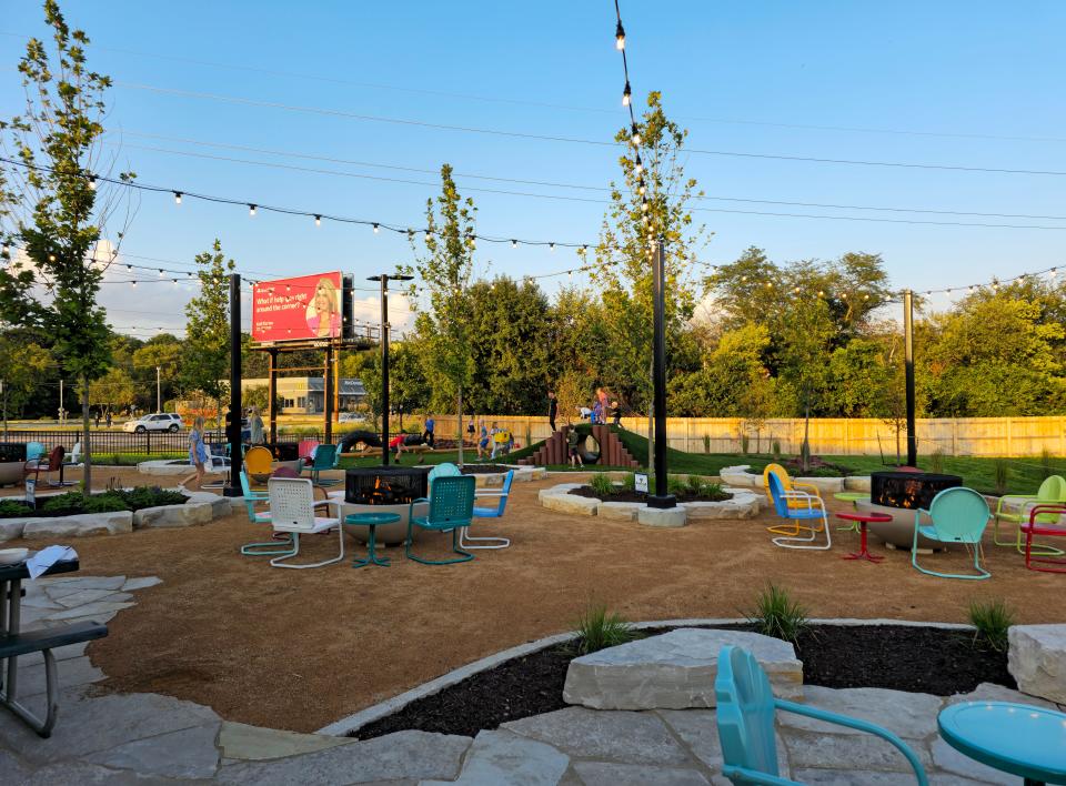 A play area sits next to the patio at Either/Or, opening Friday in Des Moines.