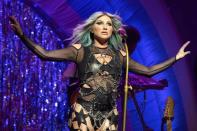 <p>Kesha takes a moment on Aug. 18 during her performance at ACL Live at The Moody Theater in Austin, Texas.</p>