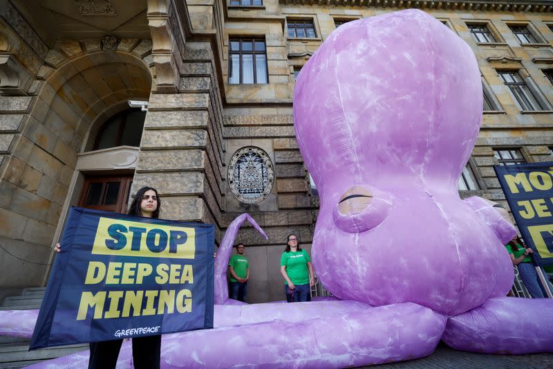 Protest demanding an end to deep sea mining, in Prague
