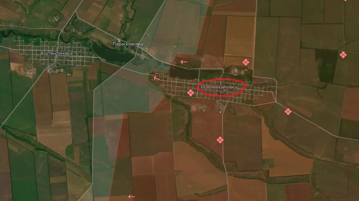 Novomykhailivka, marked in red. Screenshot: DeepState Map