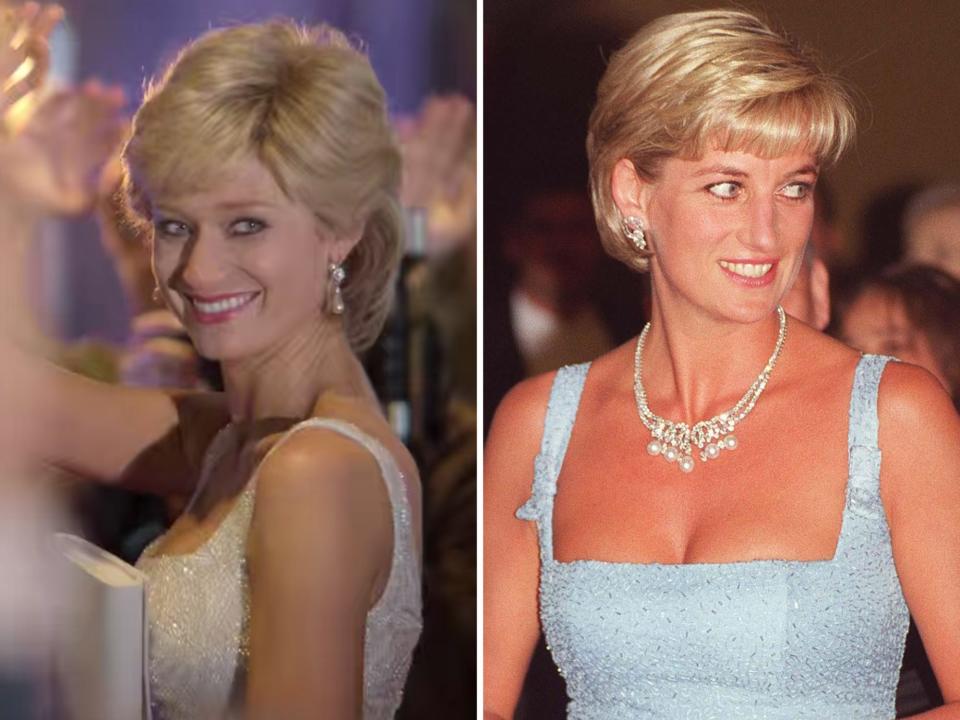 elizabeth debicki in the crown and princess diana in june 1997