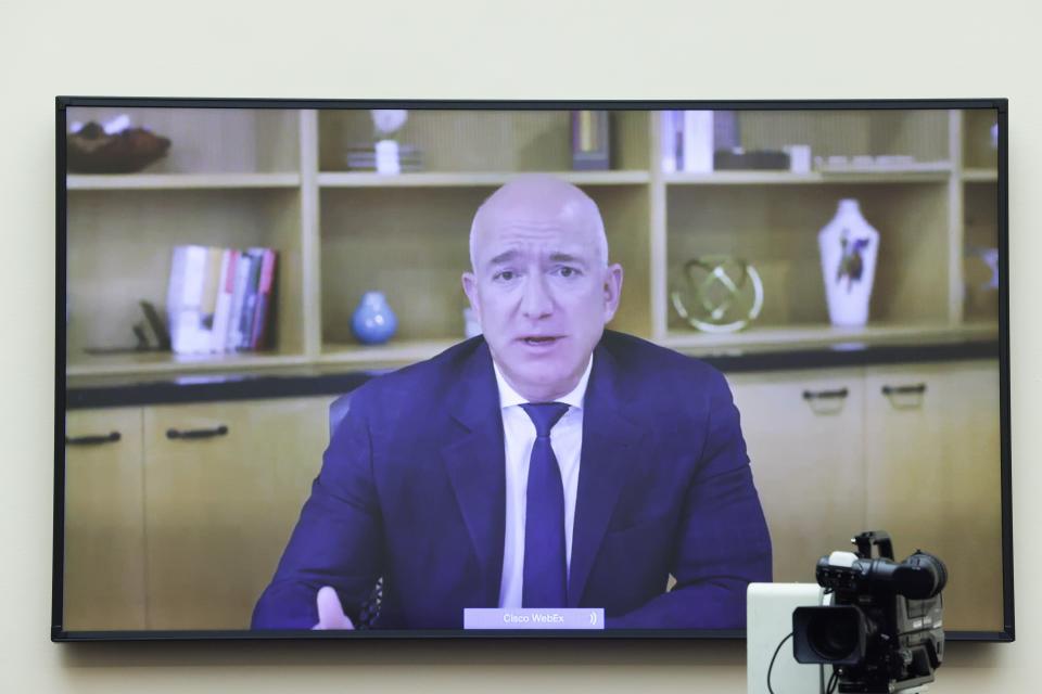 Jeff Bezos testifies before a House Judiciary Subcommittee on Antitrust, Commercial and Administrative Law, July 29, 2020.