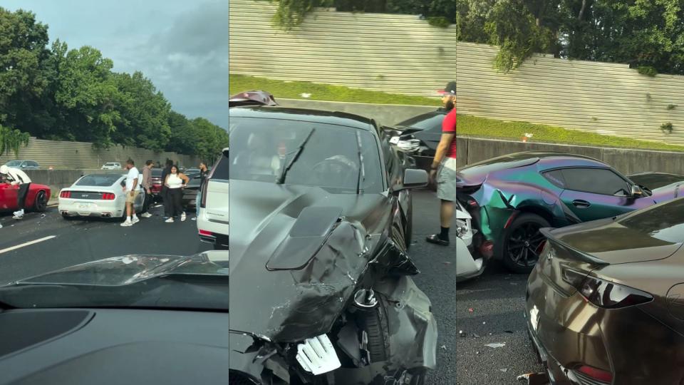 Eight Performance Cars Crash In Freeway Pileup