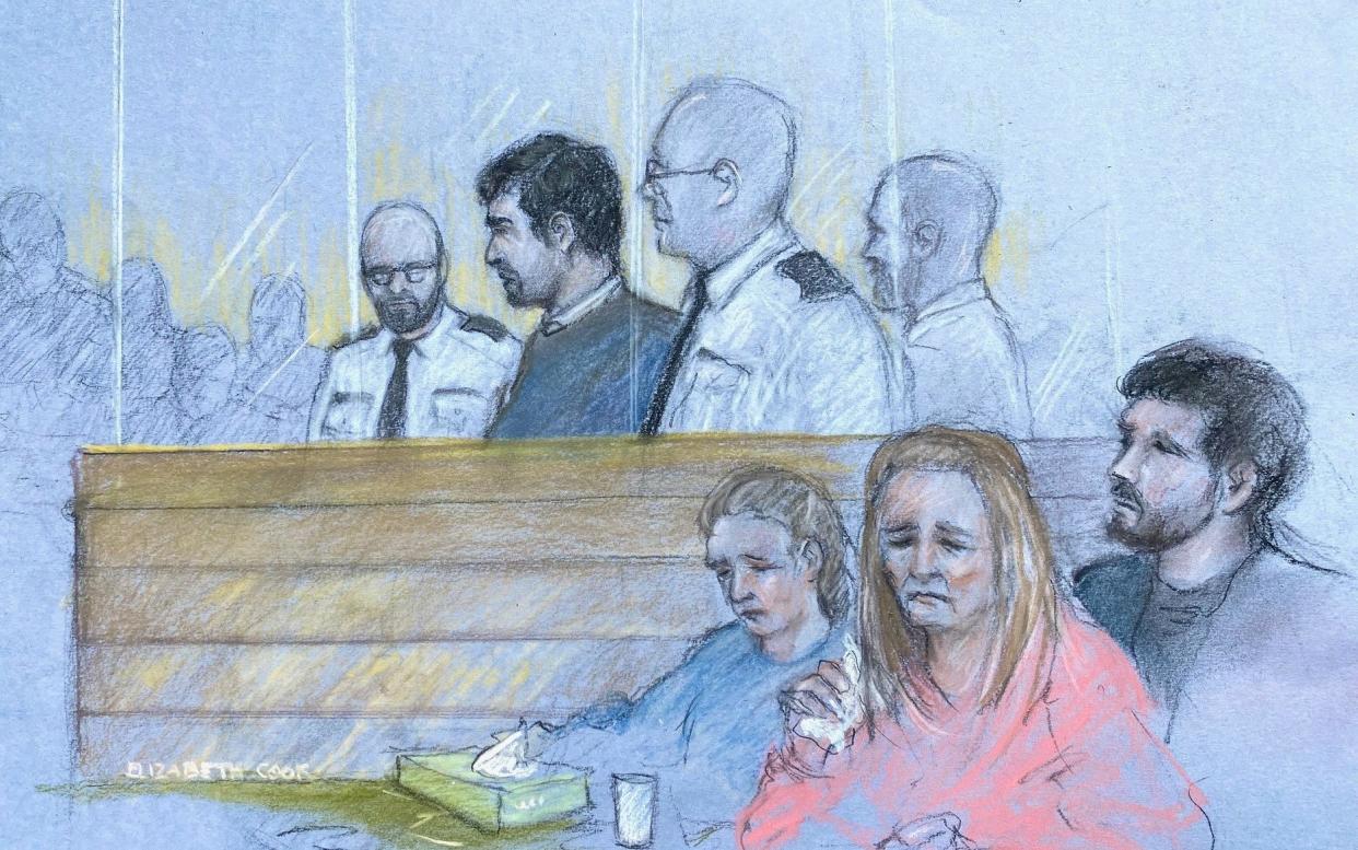 Court artist sketch of Thomas Cashman, who has been found guilty at Manchester Crown Court, of murdering nine-year-old Olivia Pratt-Korbel - Elizabeth Cook