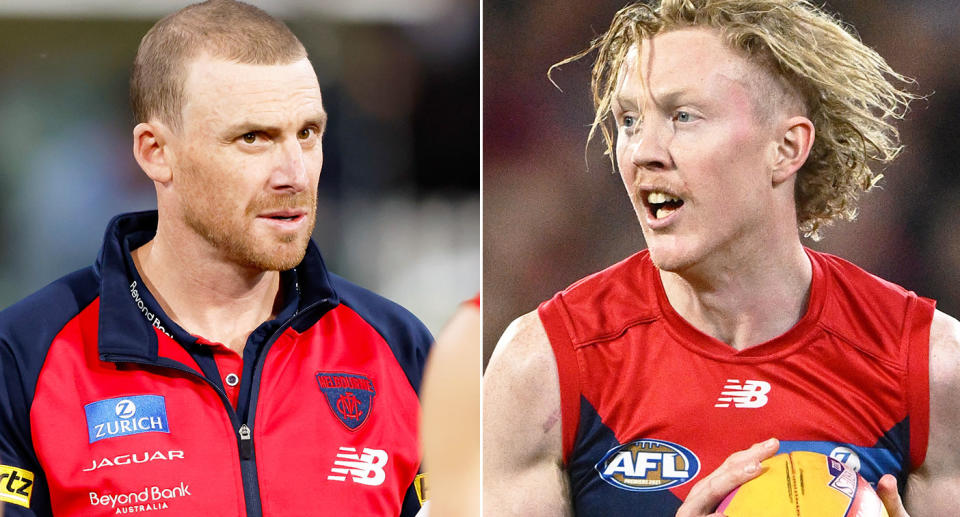 Pictured left to right, Melbourne Demons coach Simon Goodwin and star player Clayton Oliver.