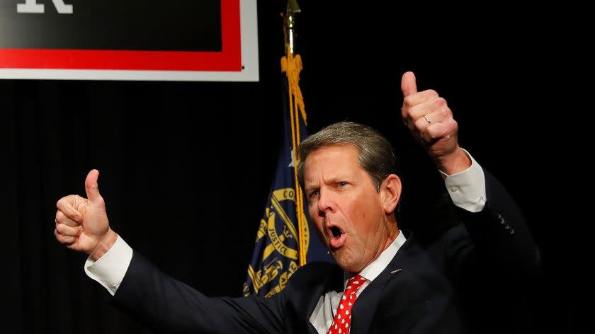 ATHENS, GA - NOVEMBER 06: Republican gubernatorial candidate Brian Kemp attends the Election Night event at the Classic Center on November 6, 2018 in Athens, Georgia. Kemp is in a close race with Democrat Stacey Abrams. (Photo by Kevin C. Cox/Getty Images) ** OUTS - ELSENT, FPG, CM - OUTS * NM, PH, VA if sourced by CT, LA or MoD **