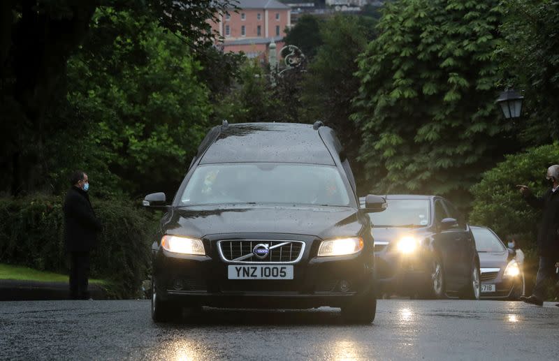 The funeral procession of John Hume arrives at St Eugene's Cathedral in Londonderry