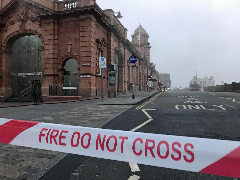 <em>Blaze – around 50 firefighters were tackling the blaze Nottingham train station (Picture: PA)</em>