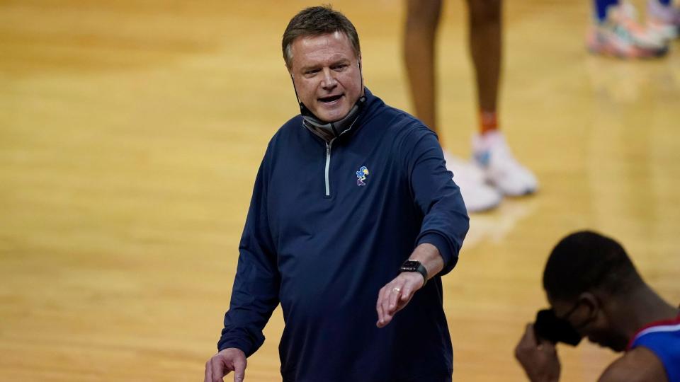 Mandatory Credit: Photo by Eric Gay/AP/Shutterstock (11774469l)Kansas head coach Bill Self during the overtime of an NCAA college basketball game against Texas, in Austin, TexasKansas Texas Basketball, Austin, United States - 23 Feb 2021.