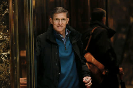 Retired U.S. Army Lieutenant General Michael Flynn boards an elevator as he arrives at Trump Tower where U.S. President-elect Donald Trump lives in New York, U.S., November 29, 2016. REUTERS/Mike Segar