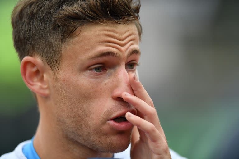 La emoción de Diego Schwartzman tras su victoria en el cuarto punto de la serie frente a Belarús. 