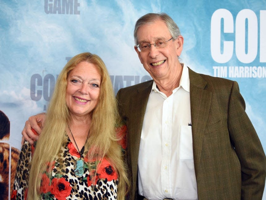 Carole Baskin and Howard Baskin attend the Los Angeles theatrical premiere of "The Conservation Game" on August 28, 2021 in Santa Monica, California.