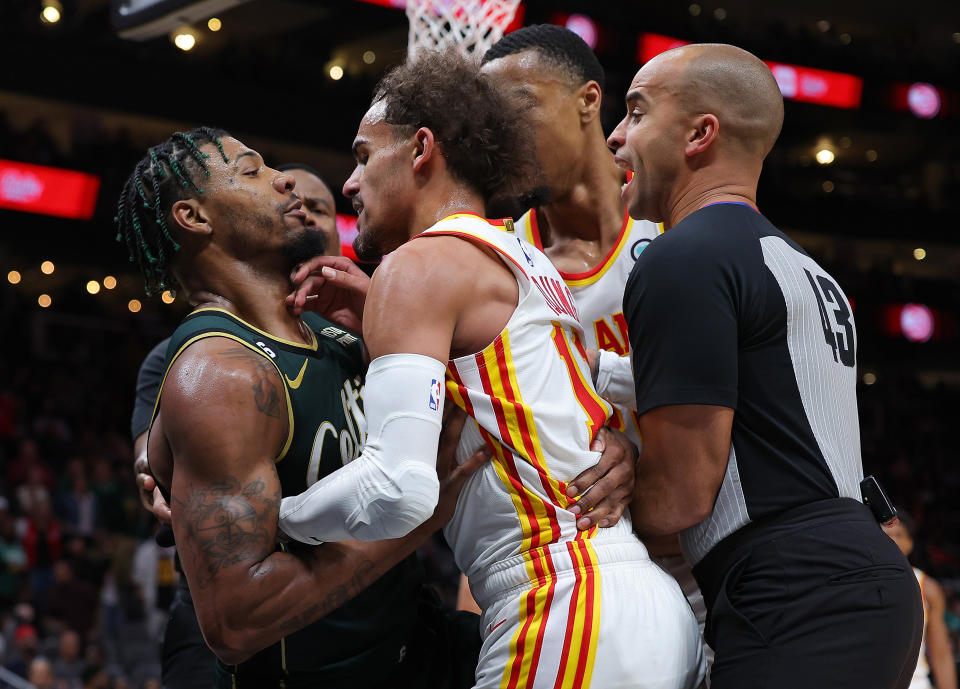 Trae Young and Marcus Smart got into a tussle at the end of Celtics-Hawks.