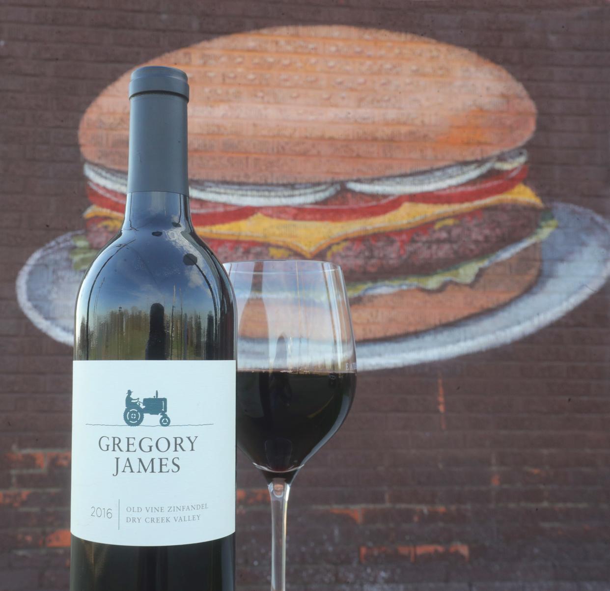 A glass of Gregory James old vine zinfandel from Dry Creek Valley is the perfect partner with your favorite burger.