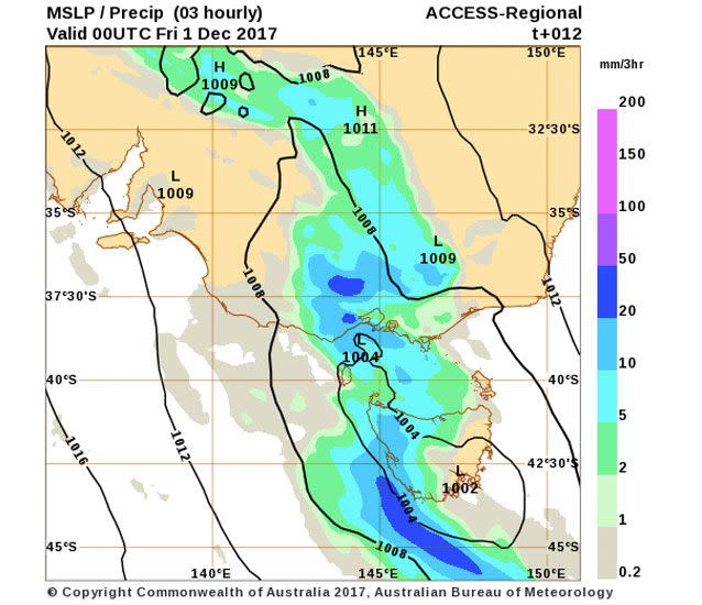 Severe rain is set to hit Melbourne around lunchtime. Source: BOM