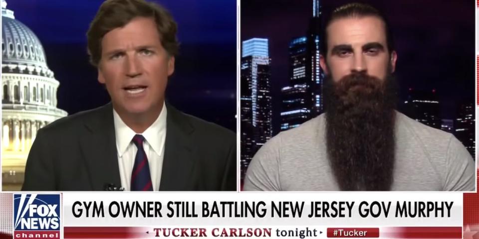 Atilis gym co-owner Ian Smith on Fox News host Tucker Carlson's show in July.