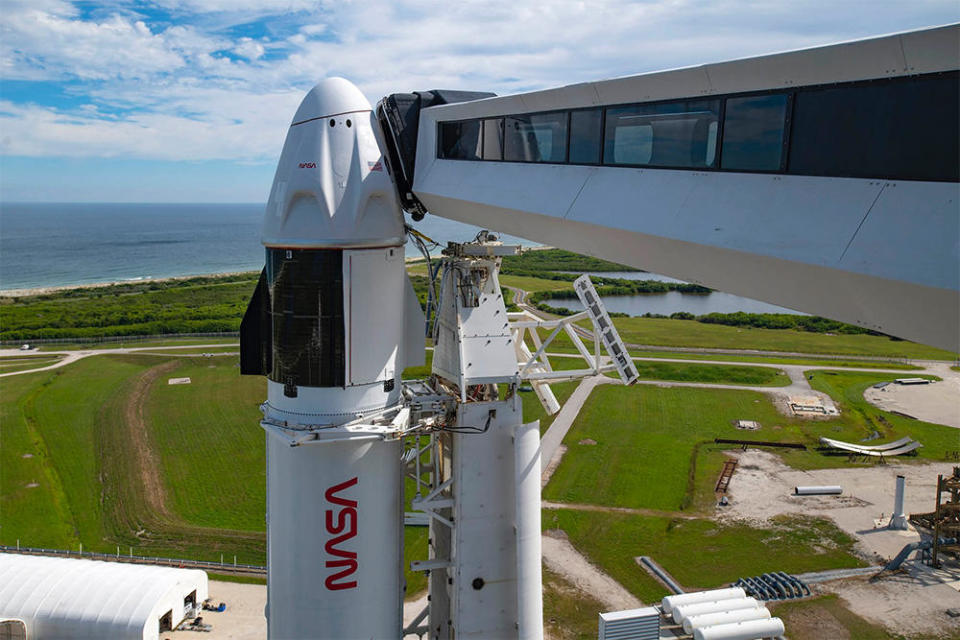 A SpaceX Falcon 9 rocket carrying the Crew Dragon capsule 