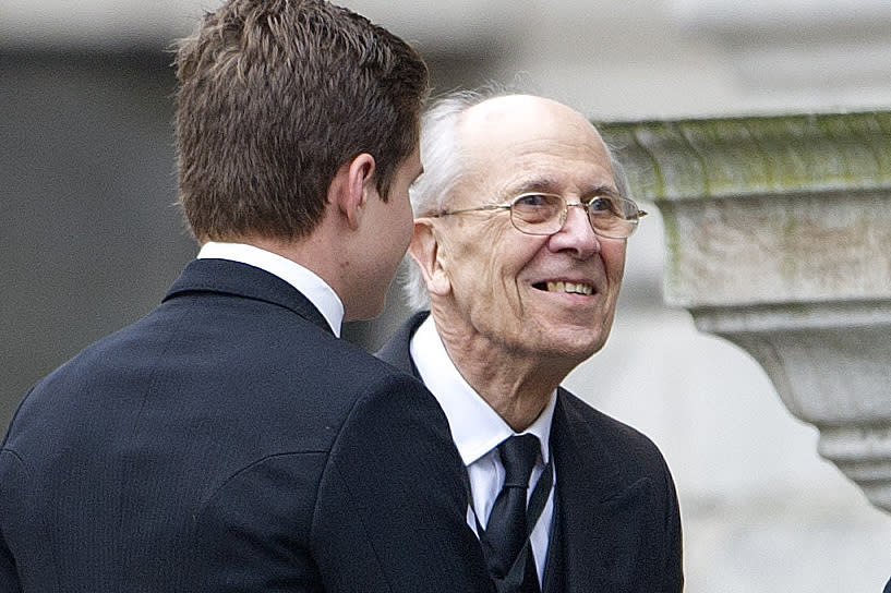 Sir Norman Tebbit, pictured her attending the funeral of Baroness Thatcher at St Paul’s Cathedral in London, in 2013. Video shows Sir Norman being spoken to by police after apparently running over a man’s foot outside the Houses of Parliament. (PA)