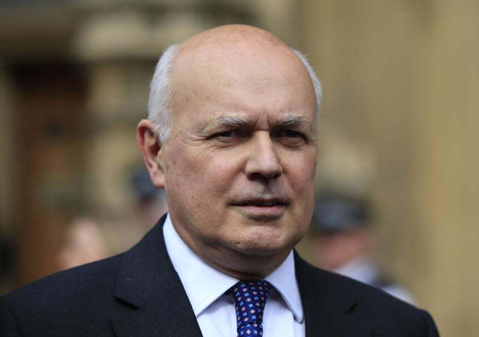 Iain Duncan Smith outside the Palace of Westminster, in London, after Theresa May won 199 votes in the second round of MPs' voting for the Conservative leadership.