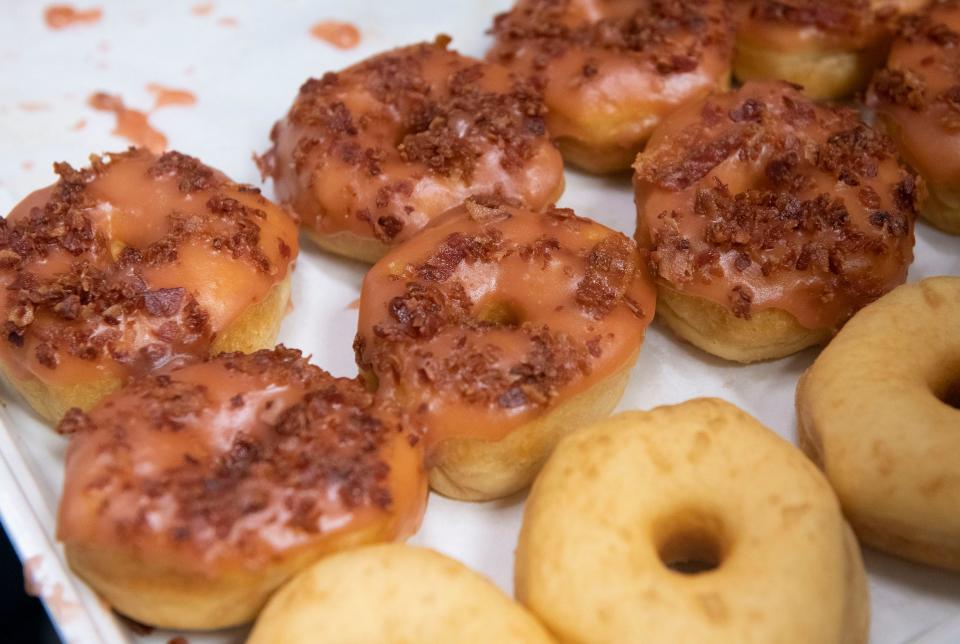 Doughnuts are ready for customers at Maynard's Donuts and Coffee on Nine Mile Road on Tuesday, Nov. 16, 2021. 