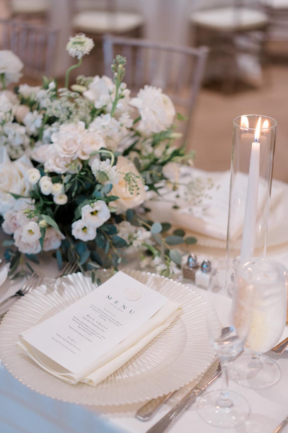 A table set for a wedding.