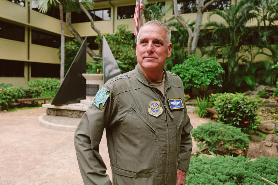 General Mike Minihan at Hickam Air Force base in Honolulu, on July 9, 2023. (Josiah Patterson for NBC News)