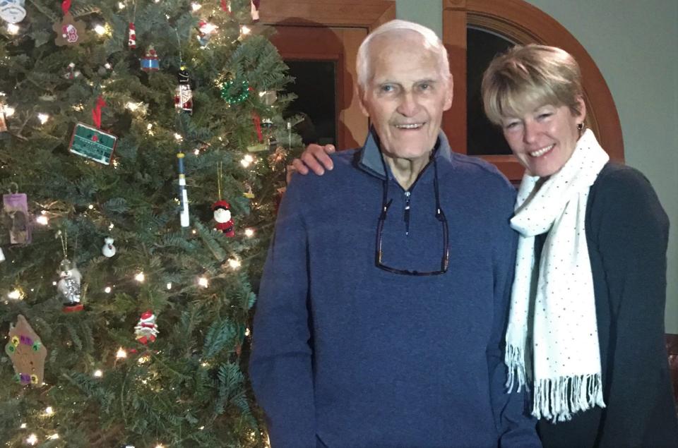 Lloyd Hill Sr. with his daughter Cathi, of Marshfield, at Christmastime a few years ago.