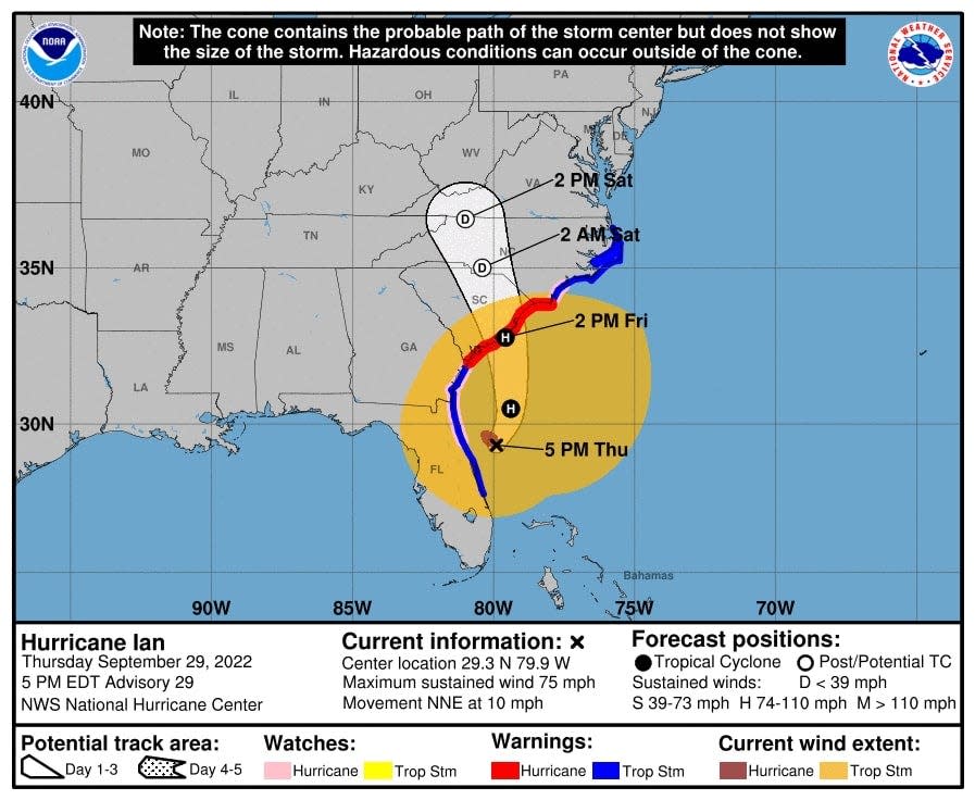 The latest trek of Hurricane Ian, a tropical storm that was recategorized as a hurricane Thursday evening.