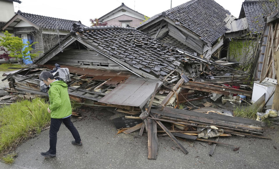 A house damaged by Friday's earthquake is seen in Suzu city, Ishikawa prefecture, central Japan Saturday, May 6, 2023. A strong, shallow earthquake hit central Japan on Friday afternoon. (Kyodo News via AP)