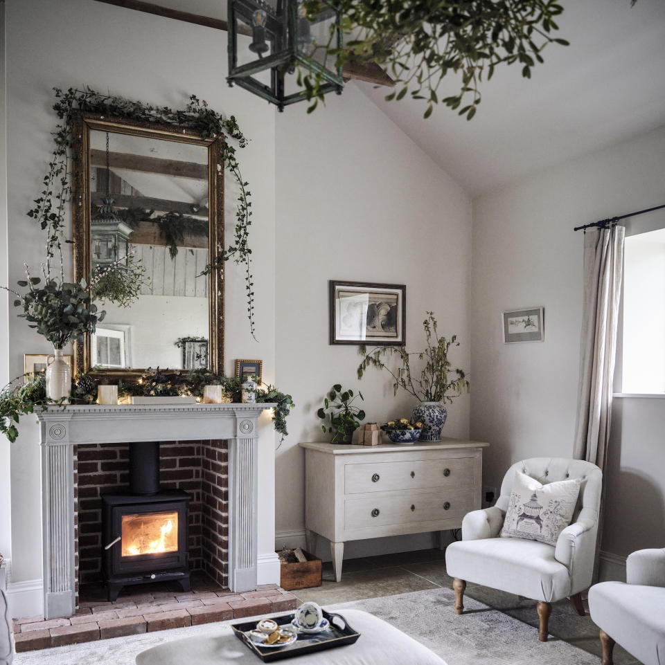 white living room at christmas