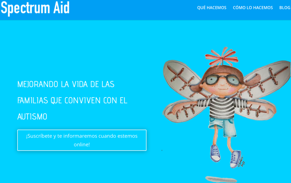 Portada del sitio web Spectrum Aid, destinado a padres de niños autistas.