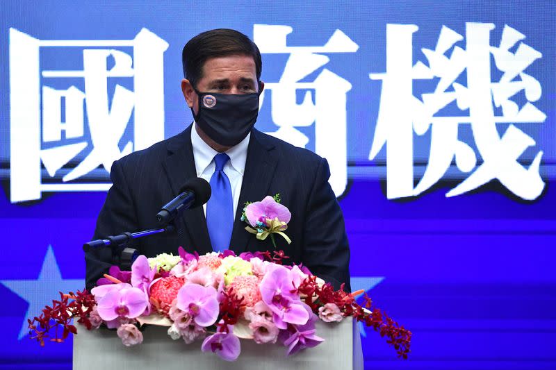 Arizona governor Doug Ducey delivers a speech at the US.. Business day event in Taipei