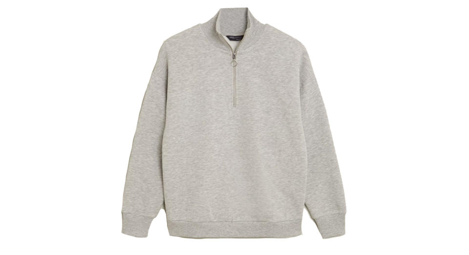 Cotton Funnel Neck Half Zip Sweatshirt 