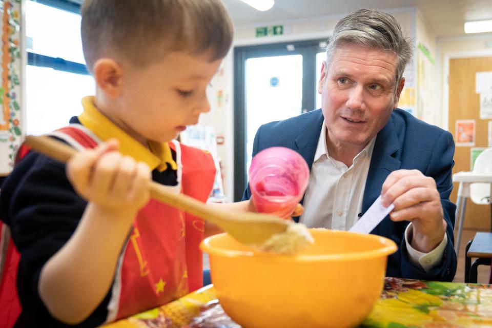 Labour leader Keir Starmer during a visit to Brightkidz Pre School Nursery in Stanmore, north London, where he met children and talked with staff and parents about childcare and the cost of living crisis. Picture date: Monday April 4, 2022.