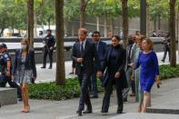 Britain's Prince Harry and Meghan, Duke and Duchess of Sussex, visit the 9/11 Memorial in Manhattan, New York City