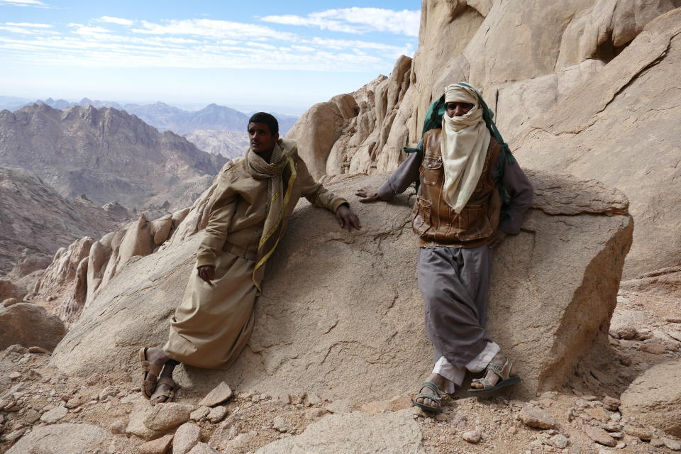 Bedouin guides of the Maaza tribe on Jebel Shayib el Banat. Image: Ben Hoffler