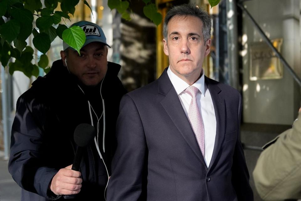 Cohen leaves his apartment building on his way to Manhattan criminal court on Monday (Copyright 2024 The Associated Press. All rights reserved.)