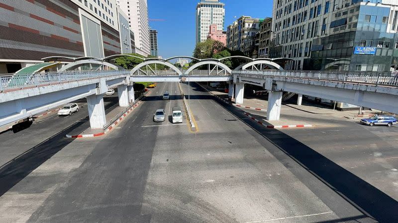 Empty streets and closed businesses are seen as locals stage a "silent strike", in Yangon