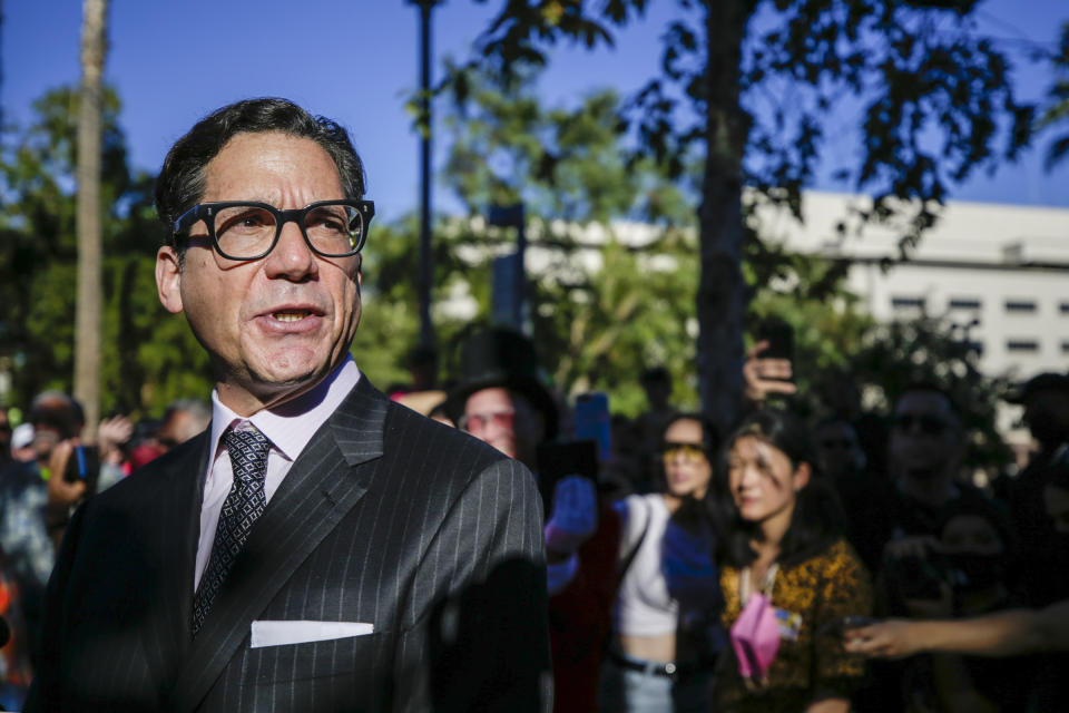 Los Angeles, CA - November 12: Attorney Mathew Rosengart speaks to media after a Los Angeles Superior Court judge today formally ended the conservatorship that has controlled Britney Spears&#39; life for nearly 14 years outside Stanley Mosk Courthouse on Friday, Nov. 12, 2021 in Los Angeles, CA. (Irfan Khan / Los Angeles Times via Getty Images)