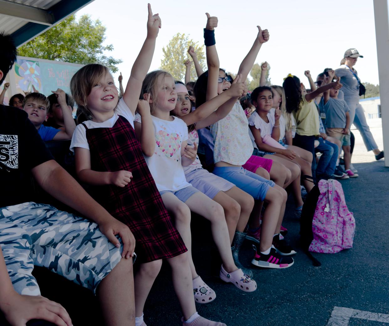 Summer camp students from ATLAS Elementary School in Ventura show their appreciation for X Games skateboarders earlier this month. Fall classes for students across Ventura County begin as soon as next week.