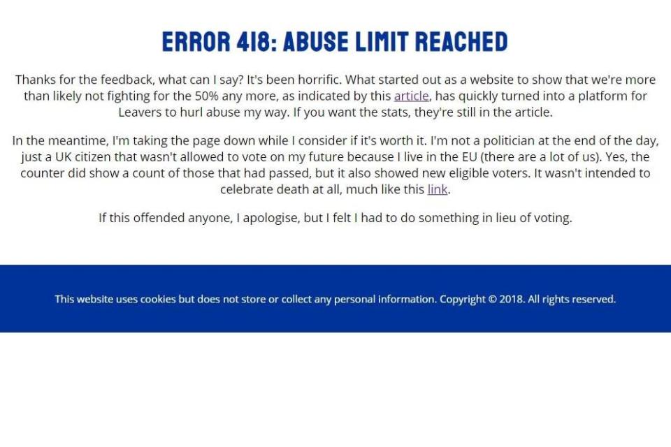 Brexit news latest: Deatherendum site - which counted deaths of 2016 Leave voters - taken down after 'horrific abuse'