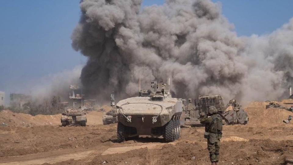 an idf eitan infantry fighting vehicle in gaza