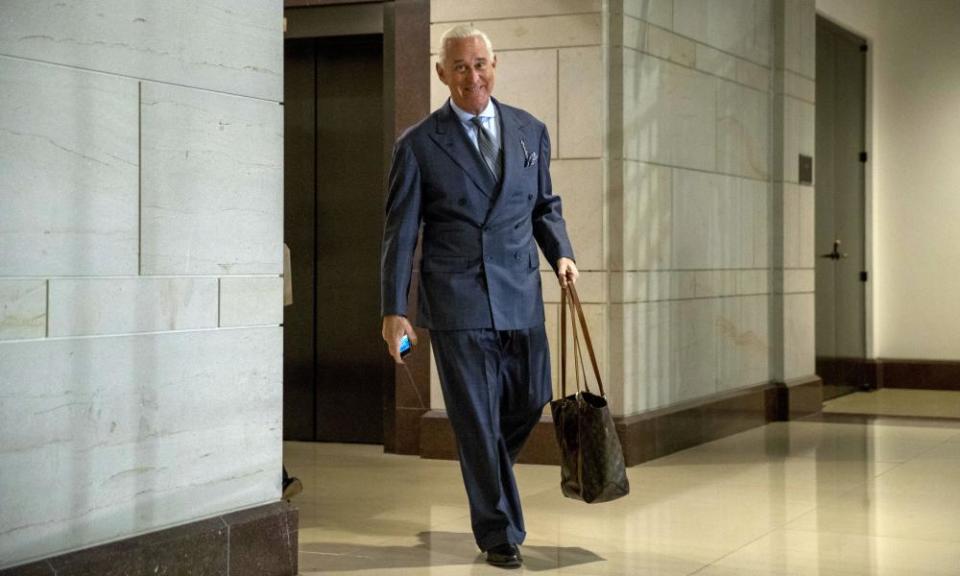 Roger Stone arrives to testify before the House Intelligence Committee.