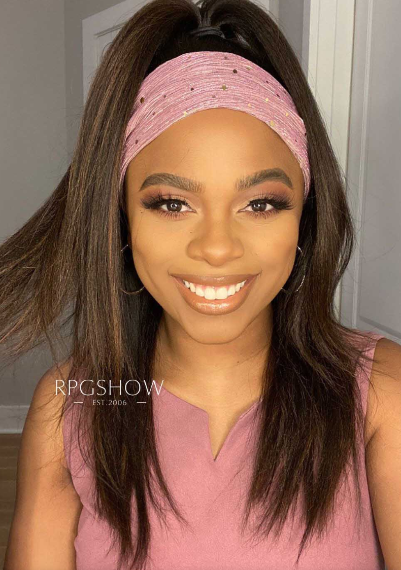 4) Brown Highlights Yaki Textured Headband Wig