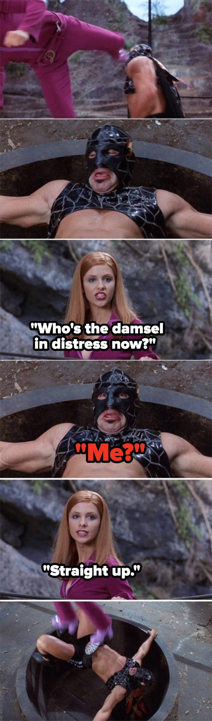 Daphne saying, "Who's the damsel in distress now?"