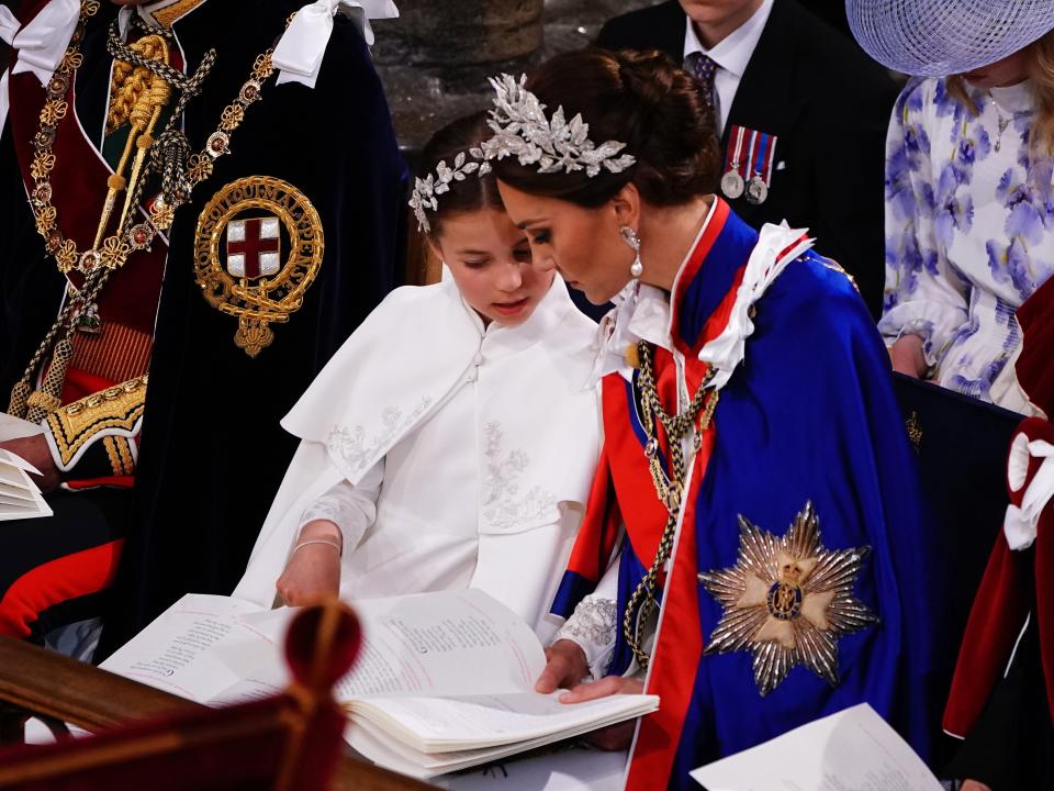 Princess Charlotte and Kate Middleton during the coronation ceremony of King Charles