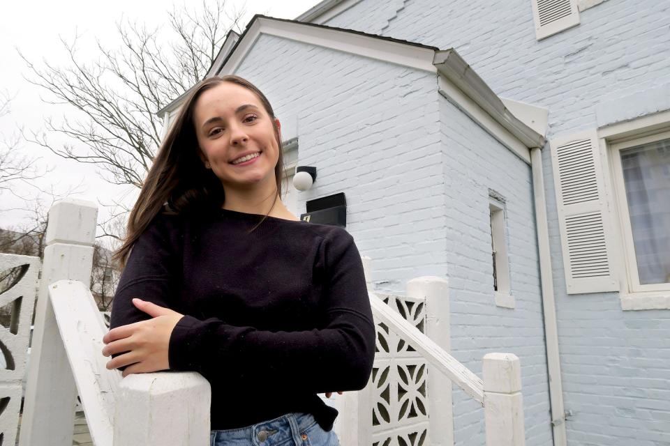 Ava Dolias, who has been renting in Long Branch with her boyfriend this winter, is shown outside her apartment Thursday, March 7, 2023. Renters searching for affordable prices can find them at the Shore in its stock of winter rentals, but what happens when their lease is up and they have to search for a new place to live during the busy summer season?