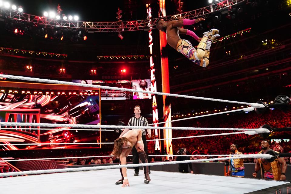 Kofi Kingston, going airborne on Daniel Bryan, is one of the high flyers of 