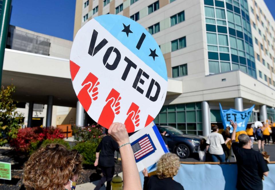 PHOTO: In downtown Reading, Penn., on Nov. 6, 2020 people marched and protested in opposition to the possibility that some of the votes from the 2020 November election would not be counted. (Ben Hasty/MediaNews Group/Reading Eagle via Getty Images, FILE)